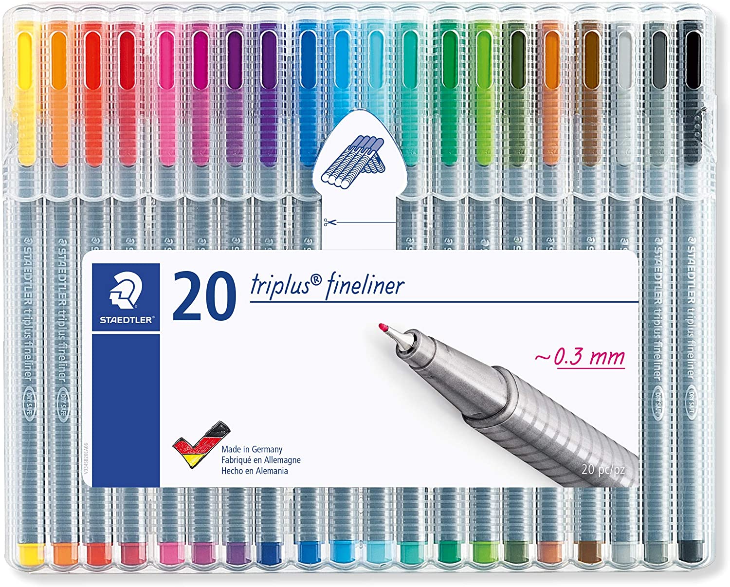 STAEDTLER Fineliner Pens - triplus - for Adult Colouring - 20 Assorted Colours - Pack of 20 - 334 SB20