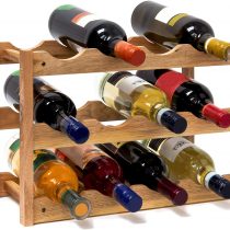 Relaxdays Free Rack: 28 x 42.5 x 21 cm Wooden Stand with Three Shelves for 12, Small Wine Bottle Holder Made Out of Oiled Walnut for Horizontal Storage, Wood, Natural Brown, 42 x 21 x 28 cm