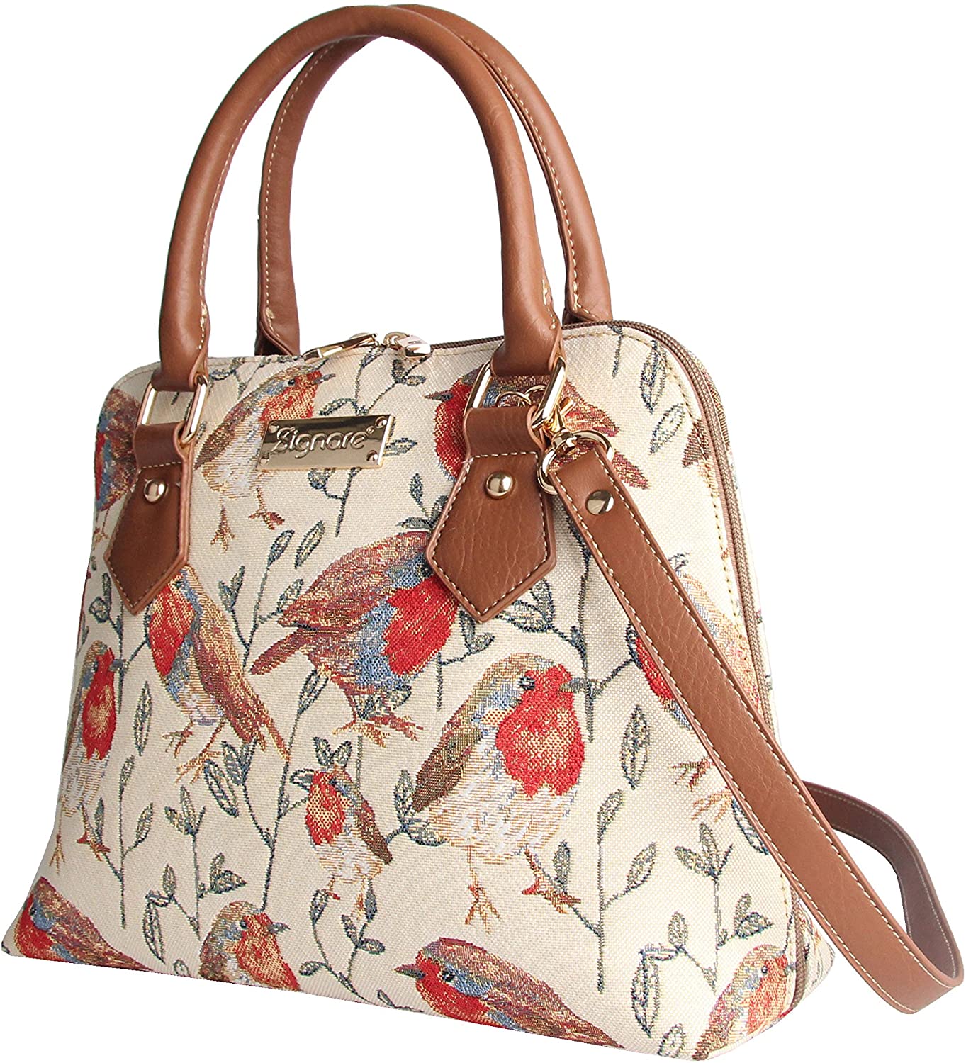 Signare Women's Tapestry Tote Bag - William Morris Inspired Floral Design, Large Shoulder Bag for Shopping and Travel (Robin) - Image 3