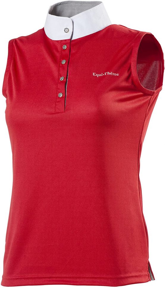 Equi-Theme/Equit'M Unisex's 987001340 Mesh Sleeveless Polo Shirt, Red/Brown/White Contrasts, One Size
