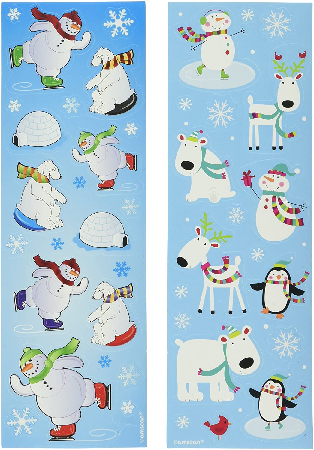 Amscan 394898 - Joyful Snowman Winter Fun Christmas Stickers Strip, 1 Pack