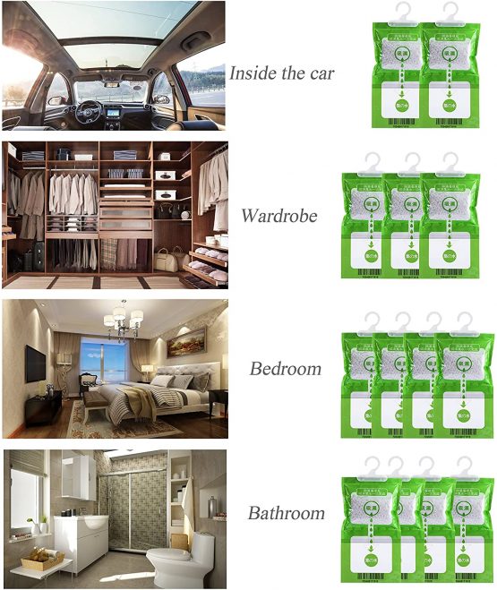 Eanjia 5 Pack Kitchen Bathroom Wardrobe Hanging Hygroscopic Anti-mold Deodorizing Moistureproof Desiccant Bag, Dehumidification process Could be Witness - Image 3