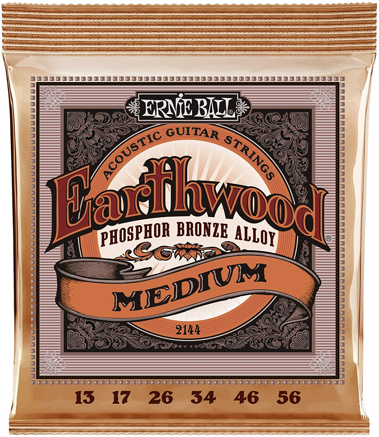 Ernie Ball Earthwood Medium Phosphor Bronze Acoustic Guitar Strings - 13-56 Gauge, 6-String, Medium