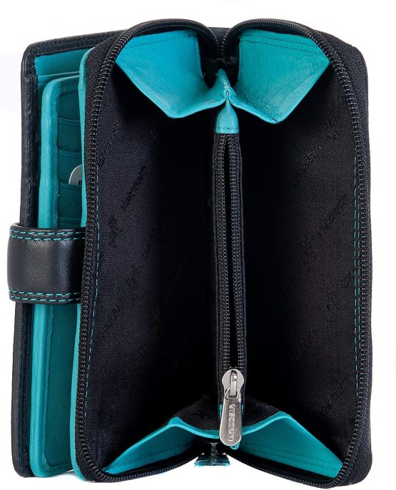 Visconti Ladies Soft Leather Colorado Collection Purse RFID Blocking CD22 Black/Aqua - Image 3