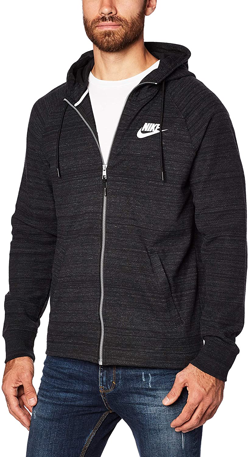Nike Men Advance 15 Hooded Full Zip Top - Black/Heather/White, Large