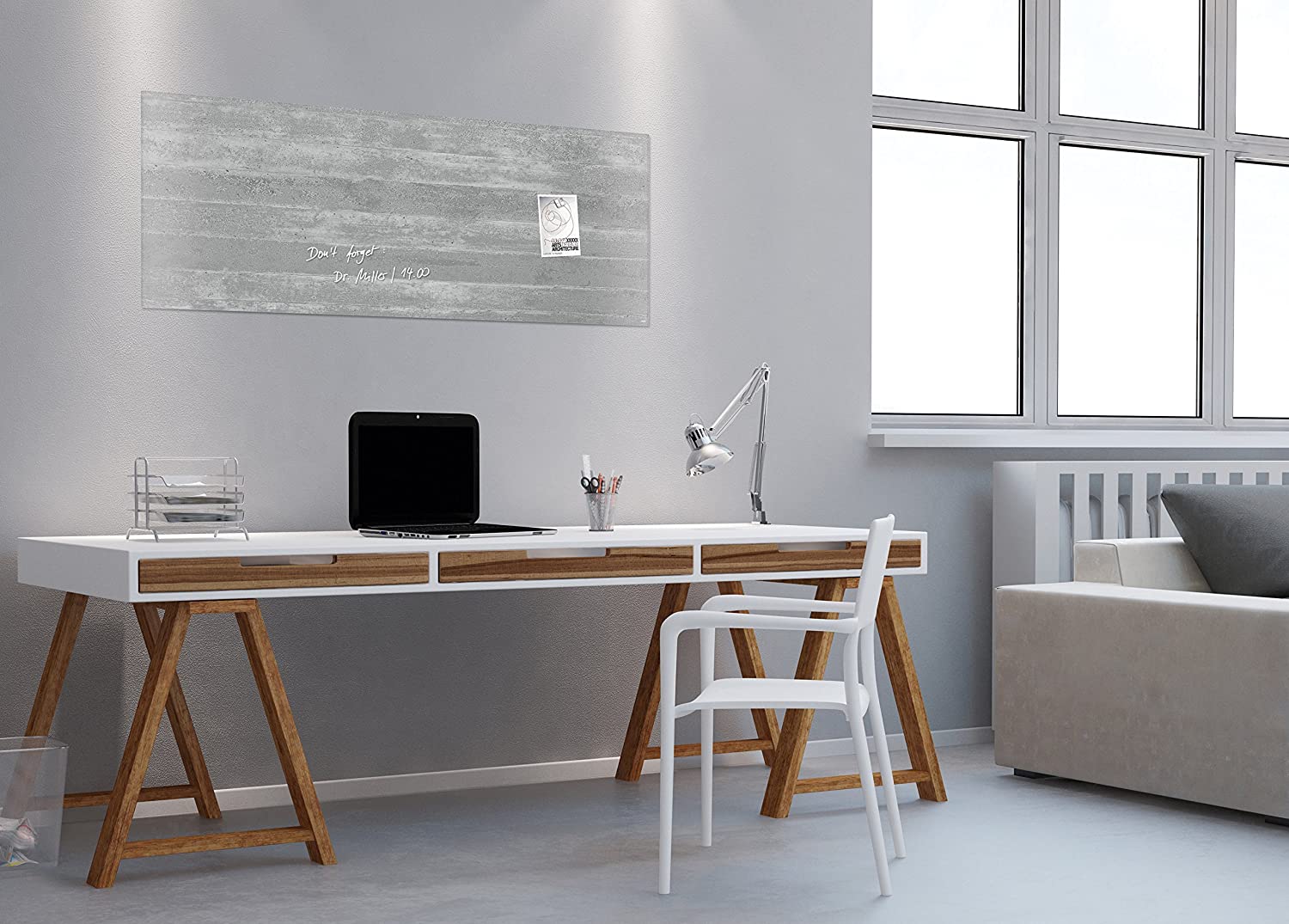 SIGEL GL248 Premium Glass magnetic Board, glossy surface, 130 x 55 cm, easy mounting, Grey - Artverum, gray concrete - Image 3