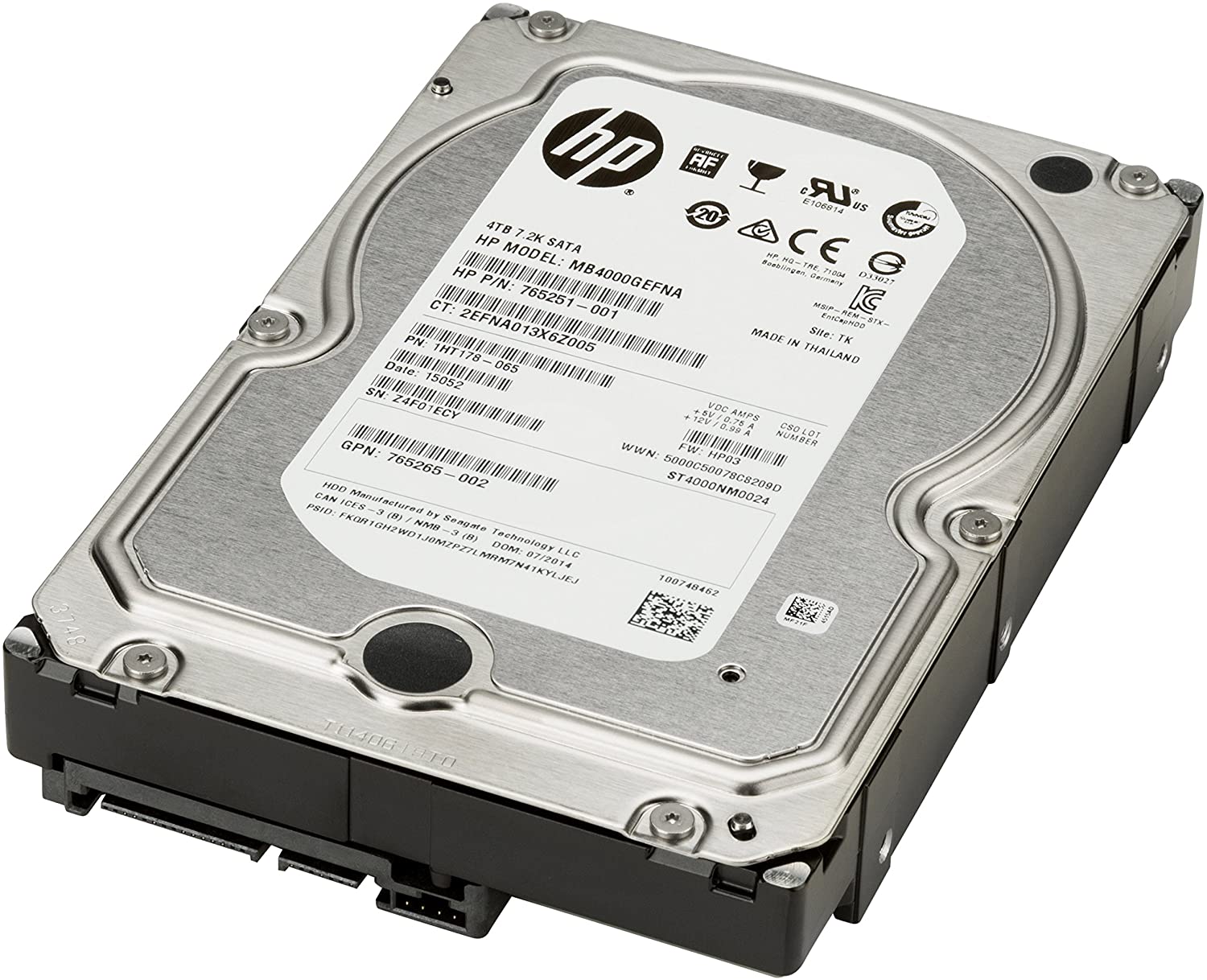 HP, Hard drive, 4 TB, internal, 3.5", SATA 6Gb/s, 7200 rpm, buffer: 128 MB, for Workstation Z2 G4, Z2 G5, Z2 G8, Z230, Z4 G4