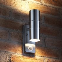 Auraglow PIR Motion Sensor Stainless Steel Up & Down Outdoor Wall Security Light - Warm White