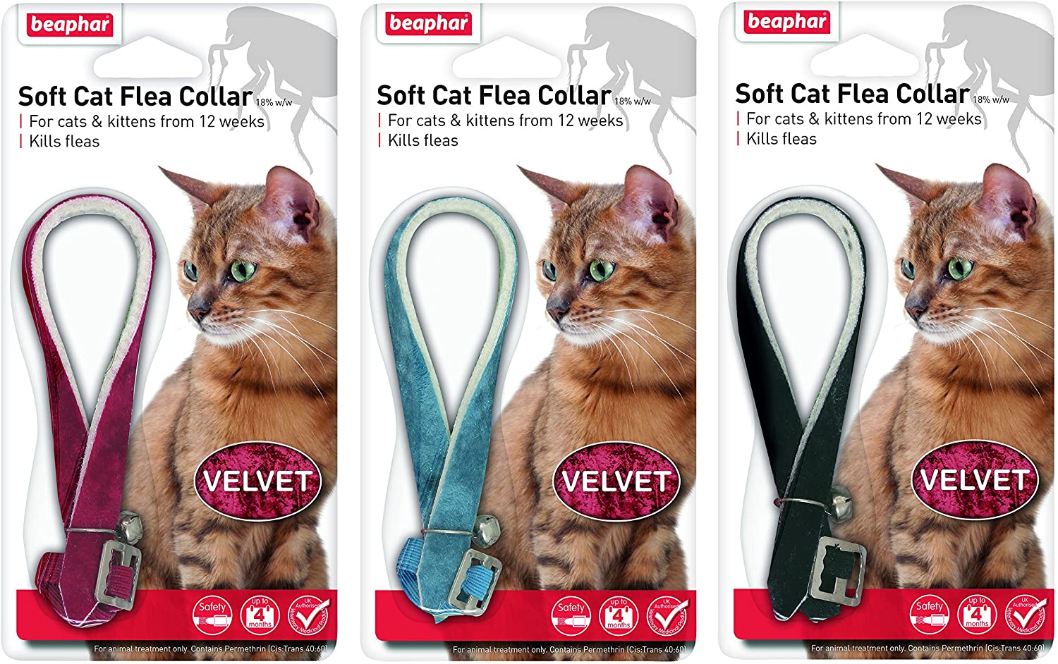 Beaphar Cat Flea Collar Velvet Black, Red or Blue