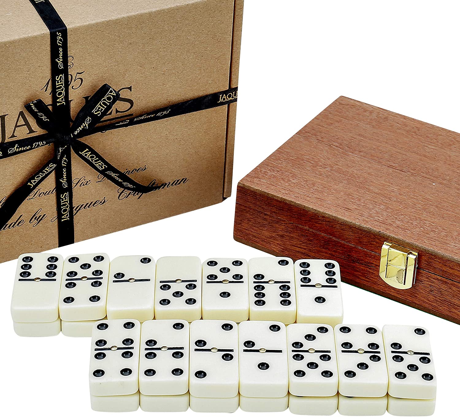 Double Six Dominoes Set in Handmade Mahogany Case Jaques of London Dominoes 