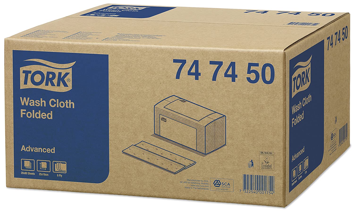 Tork Wash Cloth Advanced Disposable Wash Rag, White, 20 x 80 Cloths (25x19cm) - Image 2