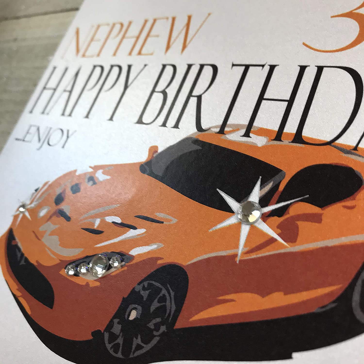 white cotton cards Handmade Nephew 30 Happy Birthday…Enjoy Orange Sports Car 30th Birthday Card, White, N62-N30 - Image 3