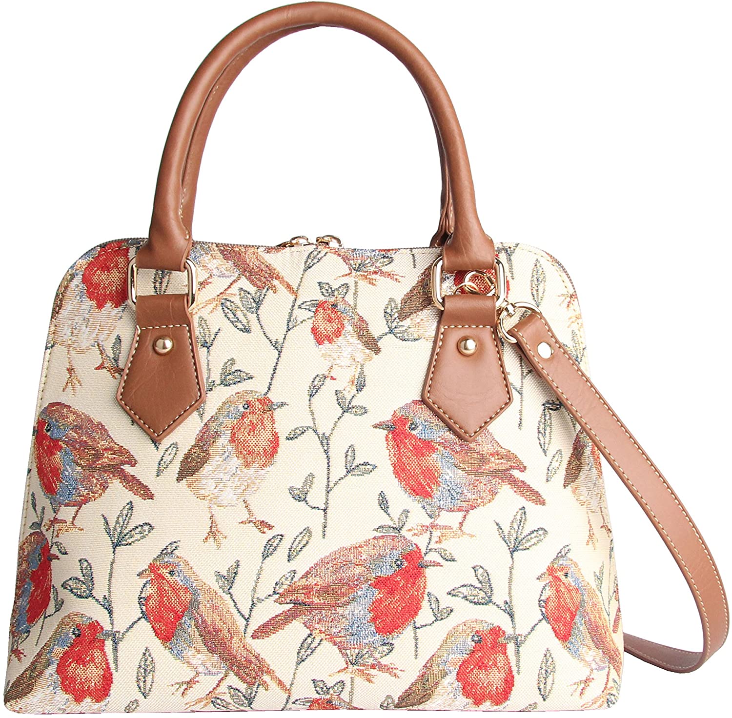 Signare Women's Tapestry Tote Bag - William Morris Inspired Floral Design, Large Shoulder Bag for Shopping and Travel (Robin)