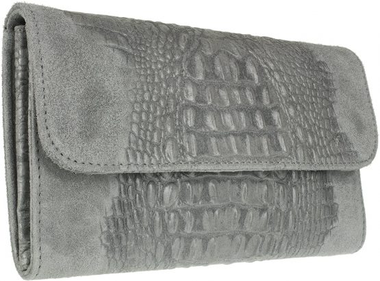 Girly Handbags Italian Suede Leather Croc Plain Clutch Bag - Image 2
