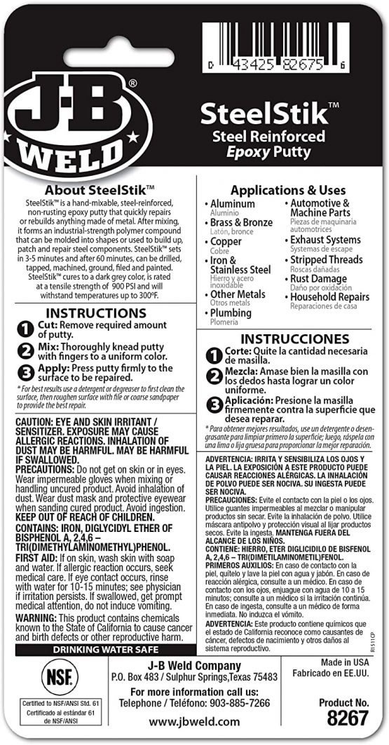 J-B Weld 8267 SteelStik Epoxy Putty - Image 2