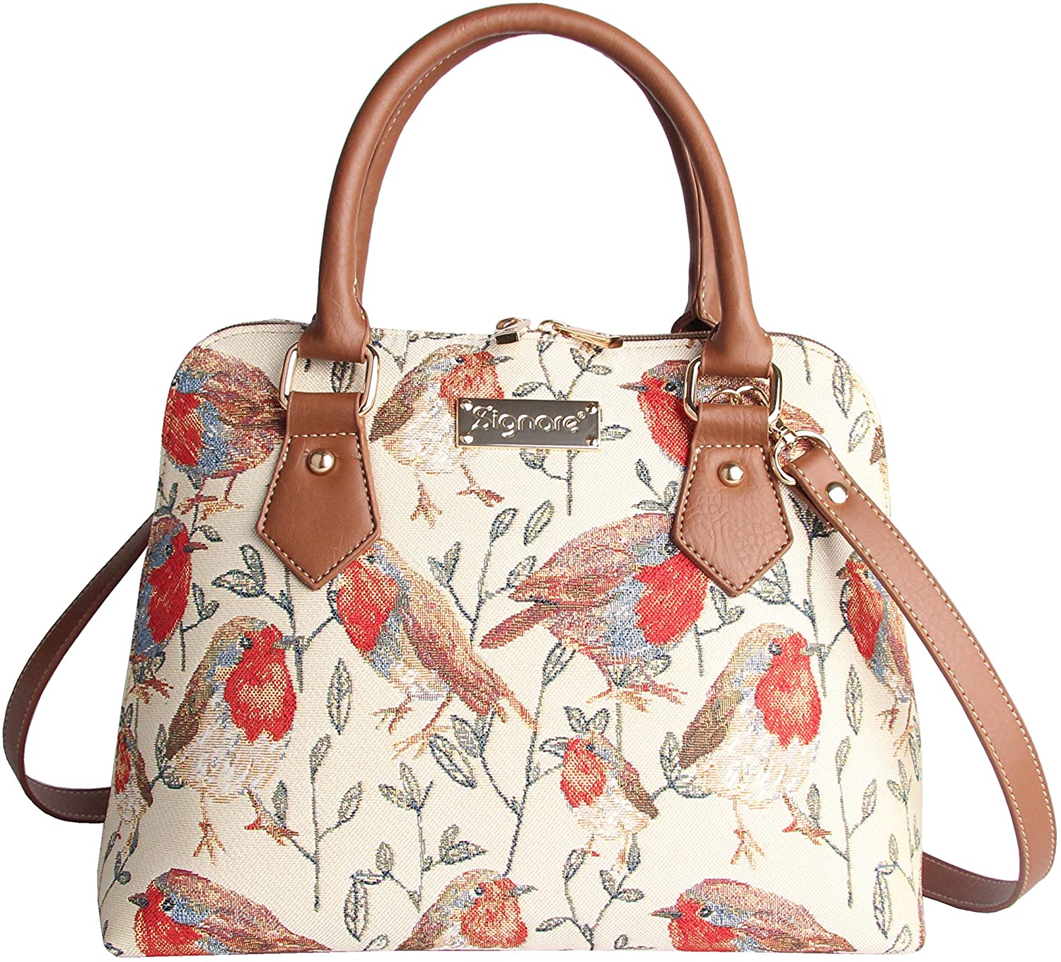 Signare Women's Tapestry Tote Bag - William Morris Inspired Floral Design, Large Shoulder Bag for Shopping and Travel (Robin) - Image 2