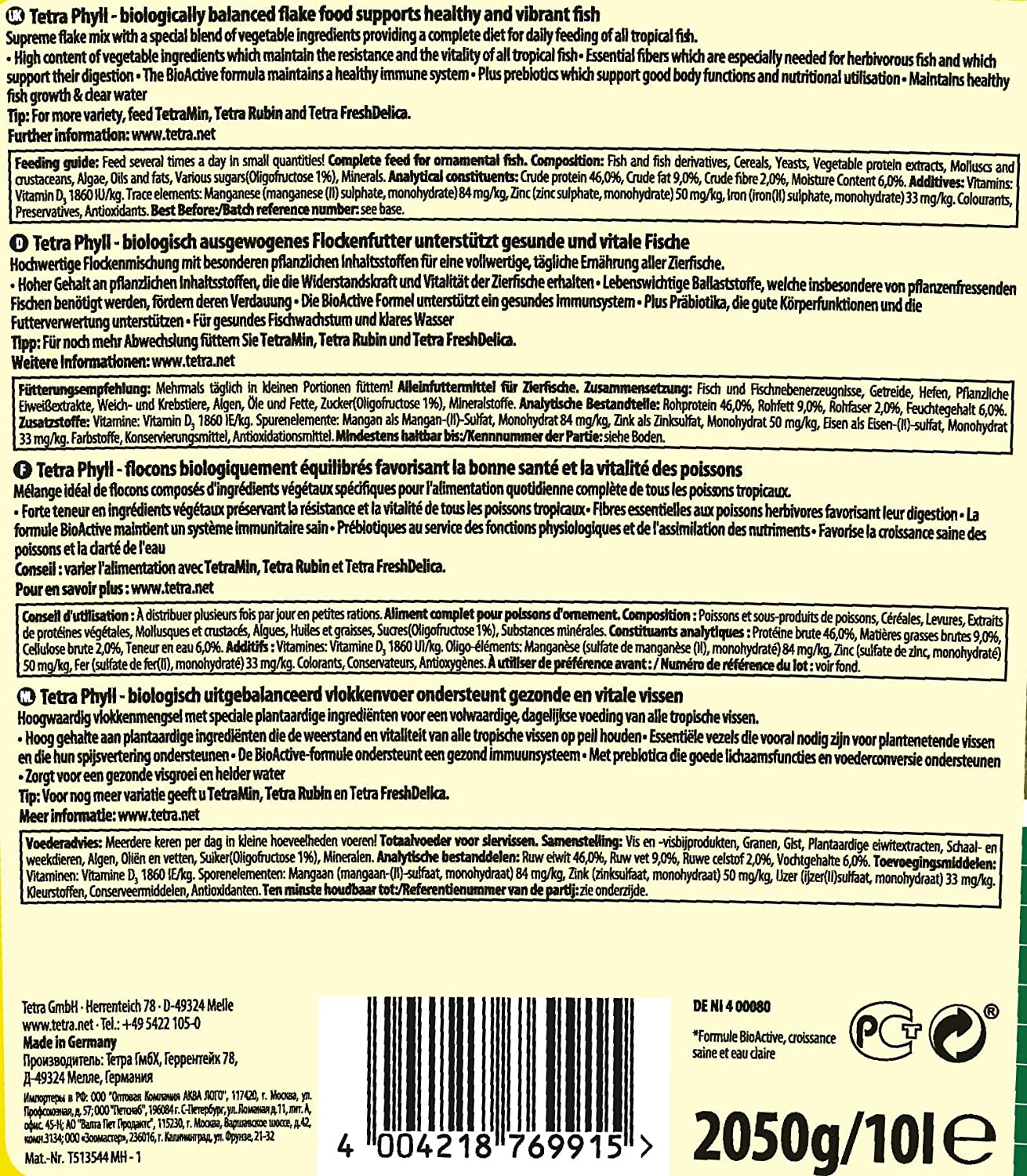 Tetra Phyll (main food for all herbivorous ornamental fish with vital fibre plus prebiotics), 10 litre bucket - Image 2