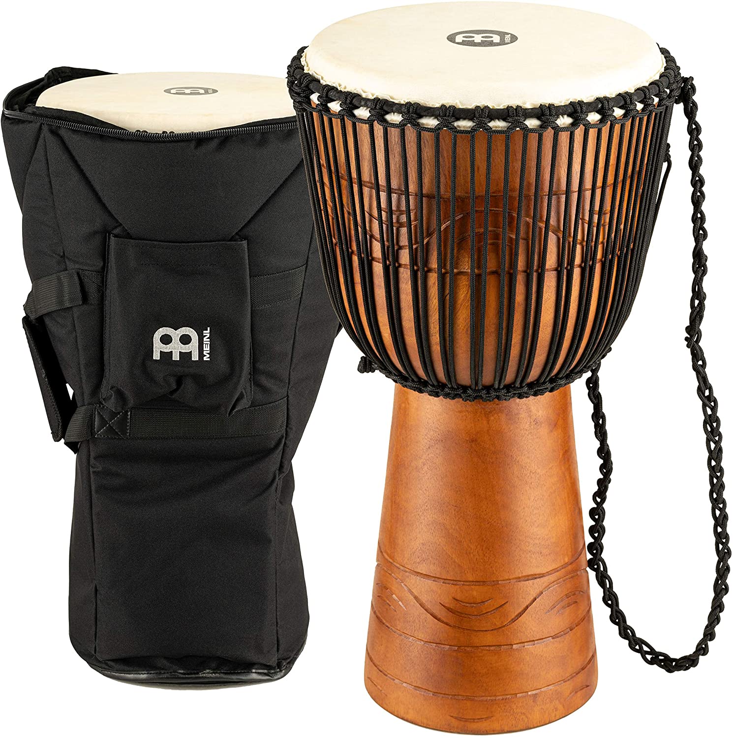 Meinl Percussion Water Rhythm Djembe - Large Handdrum - Including Bag - Diameter 12 Inches - Mahogany, Multicoloured (ADJ2-L+BAG)