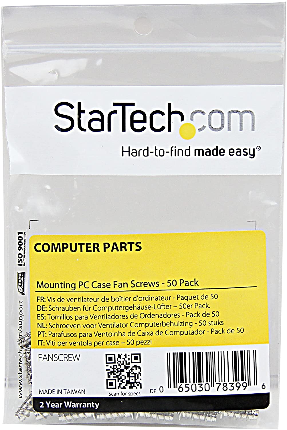 StarTech.com Screws for Case Fan Mounting - Screw kit - 0.4 in (pack of 50) (FANSCREW), Silver, 50 Fan Screws - Image 3