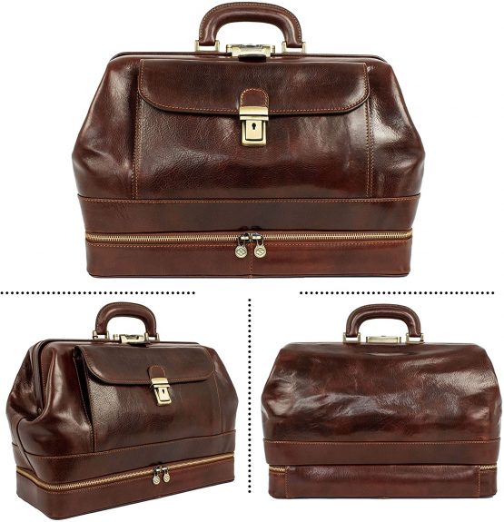 Time Resistance Full Grain Leather Doctor Bag Medical Bag Vintage Style Briefcase - Image 3