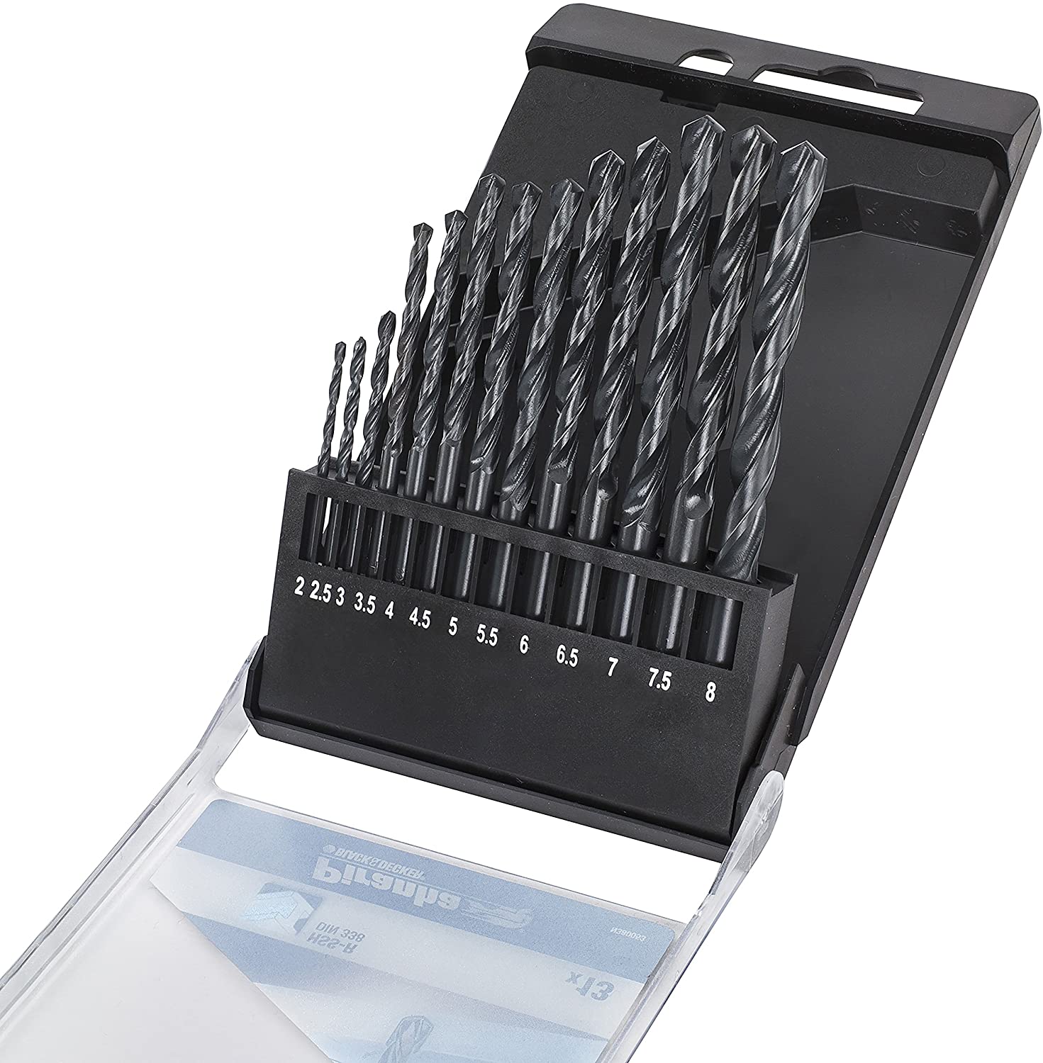 13 Piece Metal Drill Bit Set HSS-R DIN 338, Black + Decker +AMP - Image 2