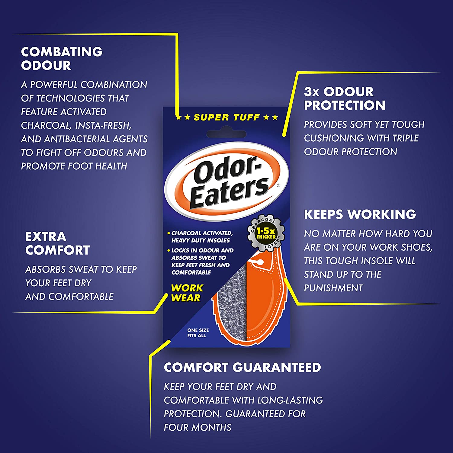 Odor-Eaters Supertuff, Odour-Destroying, Heavy duty insoles for work wear - Packaging May Vary, Beige, 1- Pair - Image 2