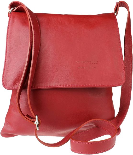 Girly Handbags Italian Soft Leather Cross Body Shoulder Bag Flap Zipper