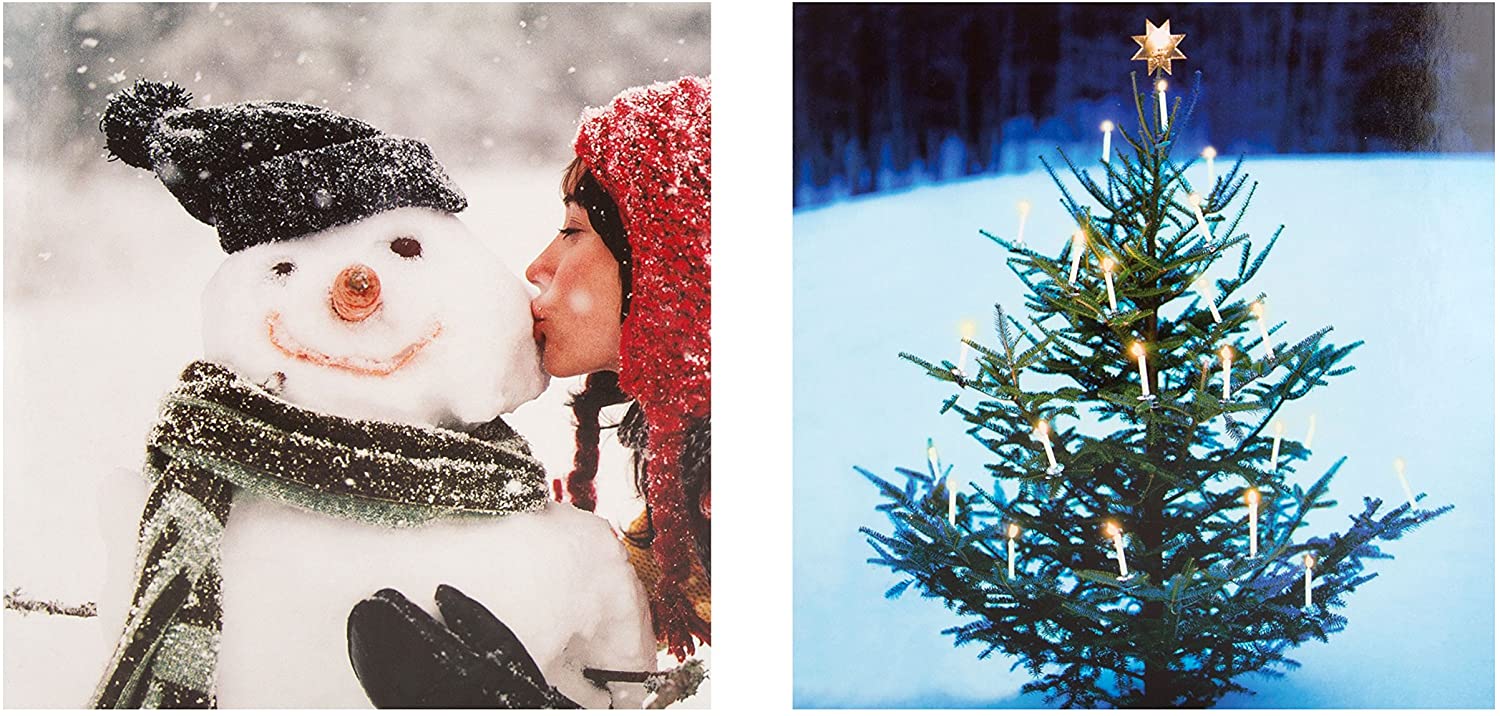 Hallmark Gallery Christmas Card Pack 'Snowman and Tree' - 10 Cards, 2 Designs, Red and Green - Image 2