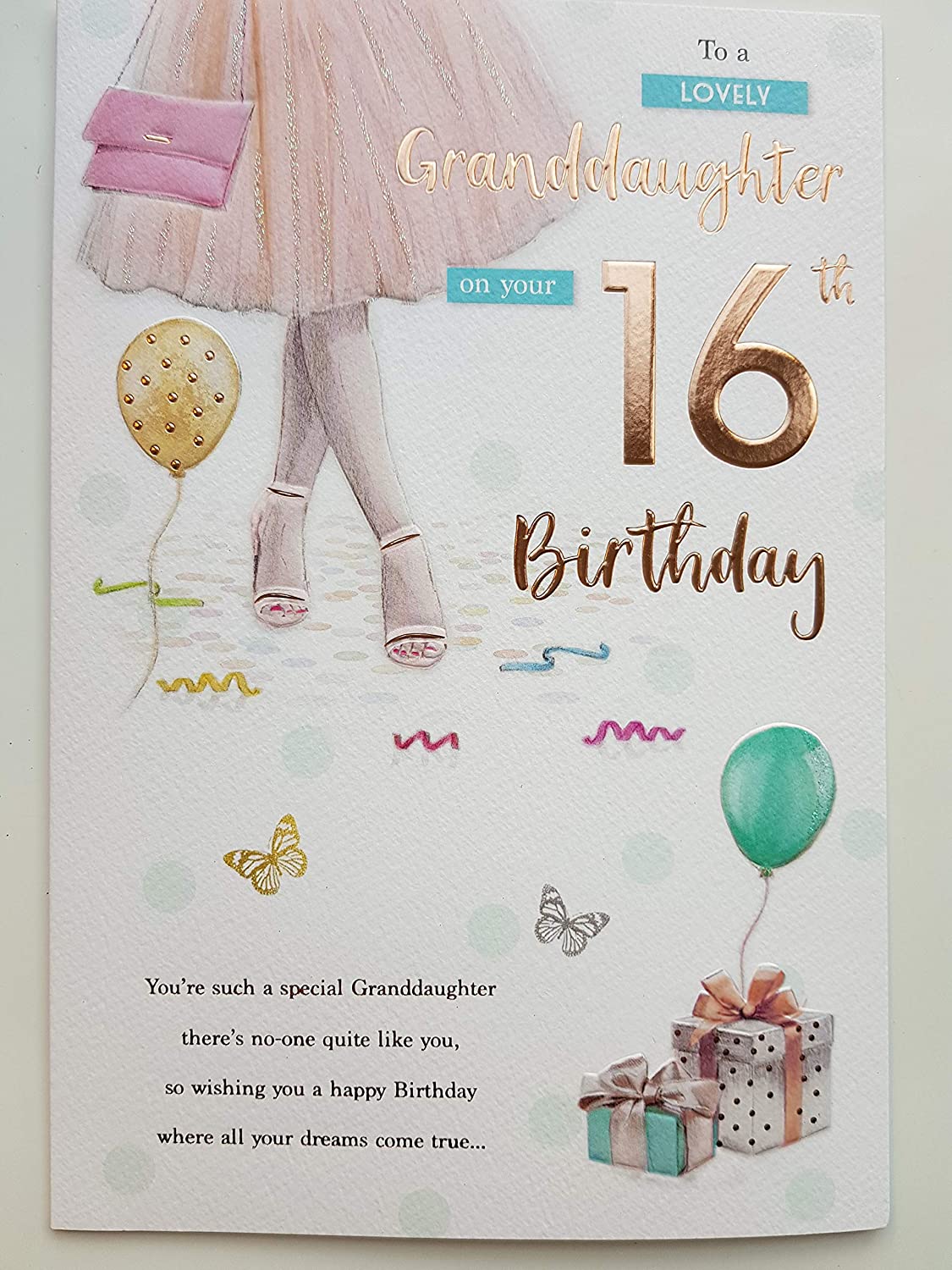 For A Special Granddaughter on Your 16th birthday card - 8279, Red Metallic, 23cm x 15cm
