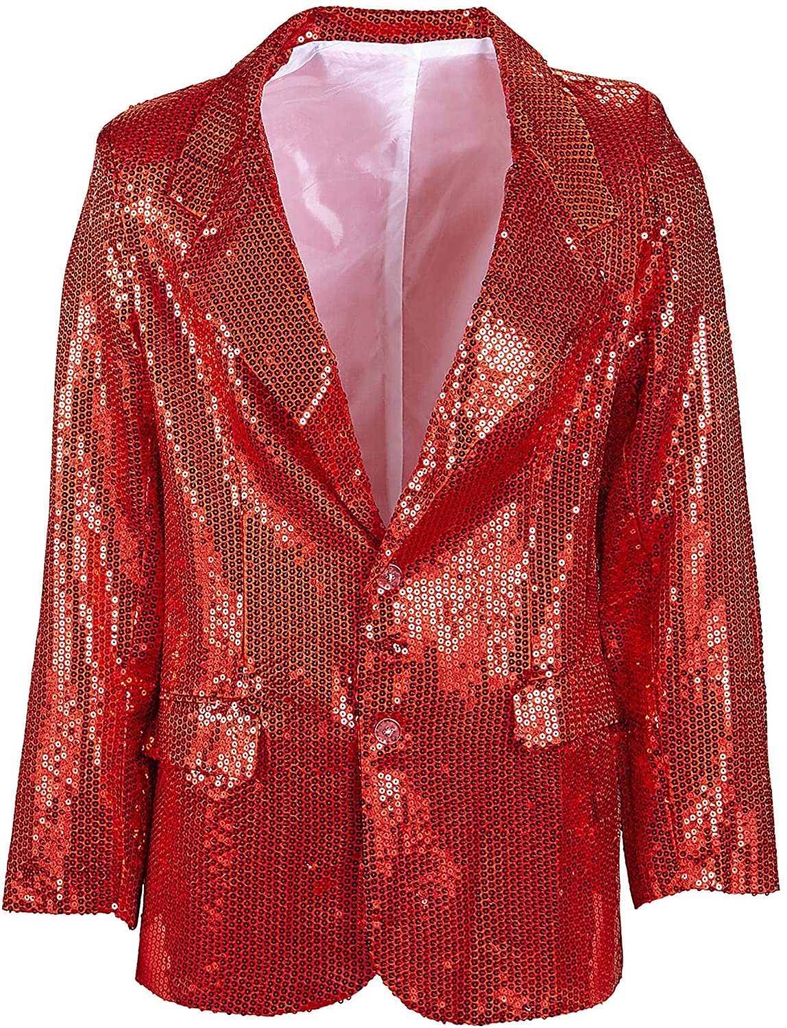 Mens Red Sequin Jacket Costume Extra Large UK 46" for 80s Fancy Dress, XL
