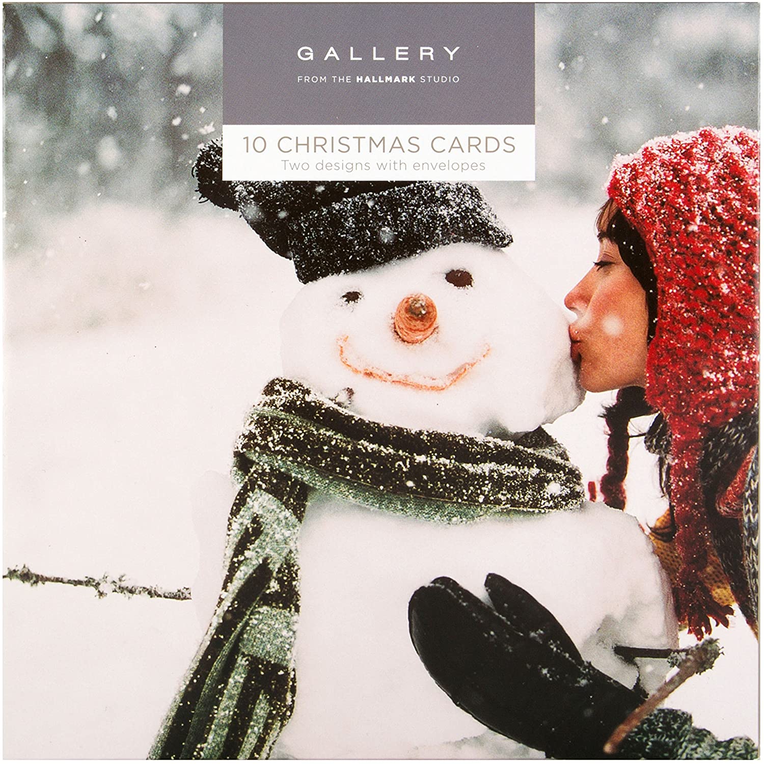 Hallmark Gallery Christmas Card Pack 'Snowman and Tree' - 10 Cards, 2 Designs, Red and Green