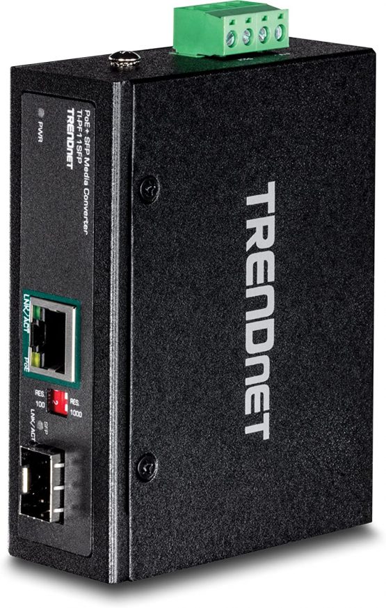 TRENDnet Industrial SFP to Gigabit PoE+ Media Converter 40km (Black) V1.0R Black TI-PF11SFP