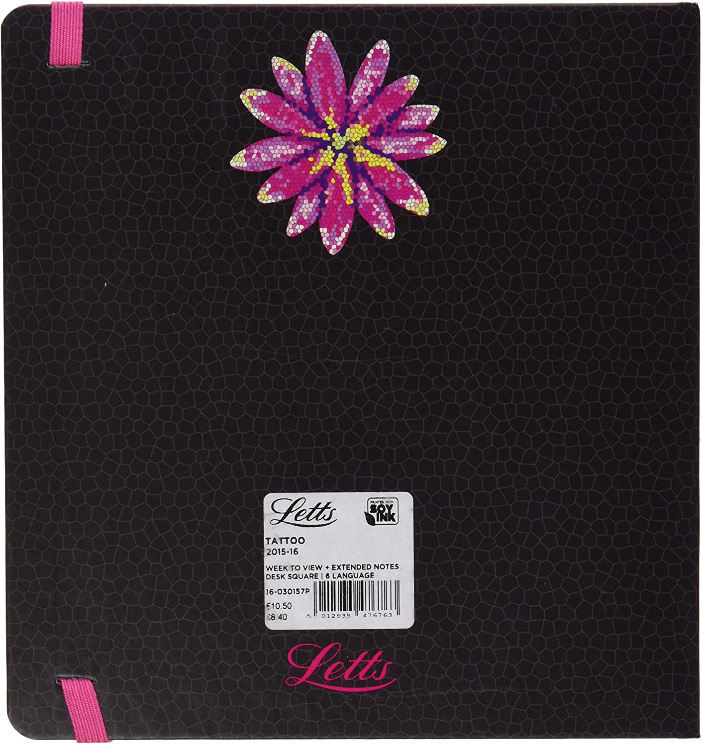 Letts 16-030157P School Calendar 12 Months Desk Square Tattoo 1 Week on 2 Pages 2015-2016 Flower, Black/White - Image 2