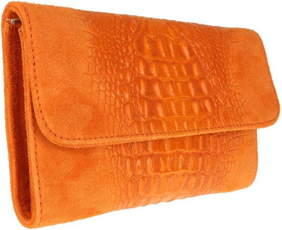 Girly Handbags Genuine Italian Suede Leather Croc Plain Clutch Bag - Image 2