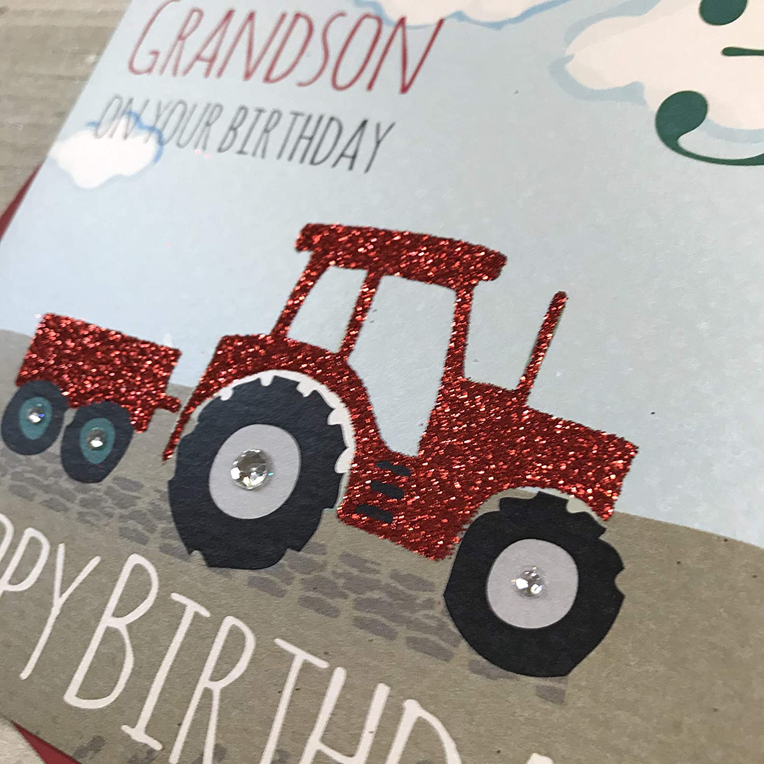 White Cotton GA3-GS Cards"to A Very Special Grandson On Your Birthday,red, red|white|grey|green, 16cm x 16cm - Image 2