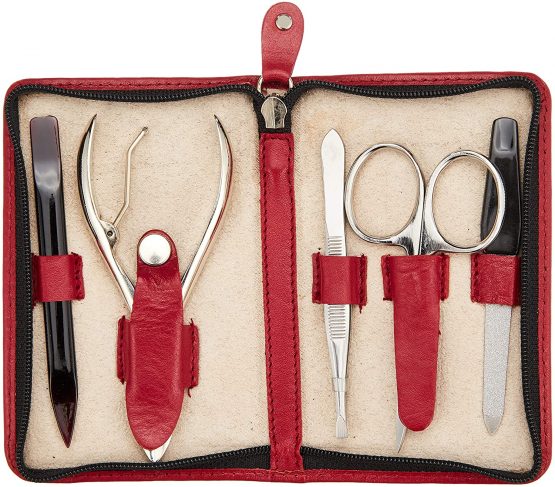 Friedrich|23 RV-Maniküretui mit Zange, 5-TLG, Leder, kirschrot Beauty Case, 12 cm, Red (Kirschrot) - Image 3