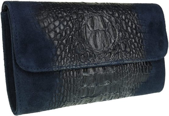 Girly Handbags Italian Suede Leather Croc Plain Clutch Bag - Image 2
