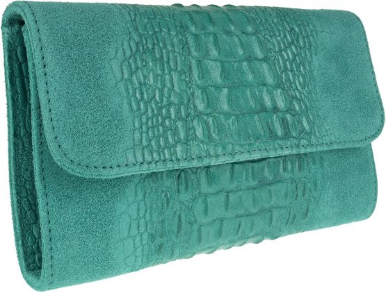 Girly Handbags Italian Suede Leather Croc Plain Clutch Bag - Image 2