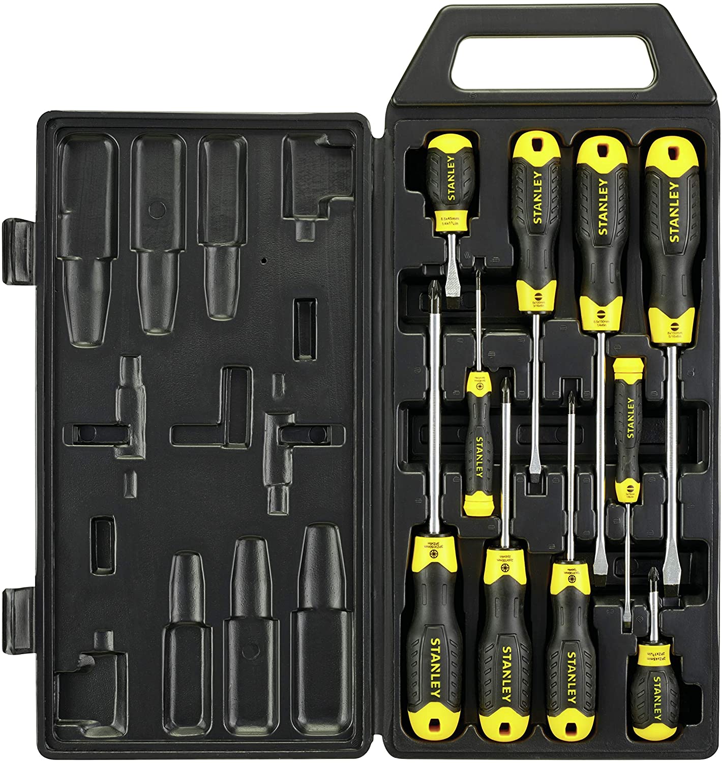 Stanley Cushion Grip 10 Pc. Mixed Pozidriv & Slotted Screwdriver Set, 2-65-014, Multi-colour