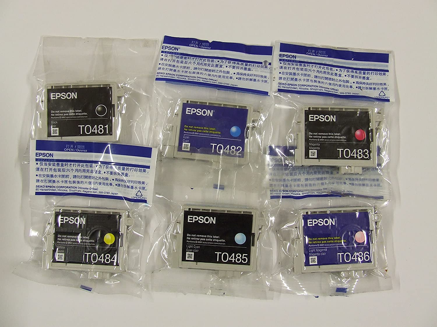 Original Epson T0487 Pack of 6 Ink Cartridges, Cyan/Magenta/Yellow/Black/Light Magenta/Light Cyan, Easy Packaging