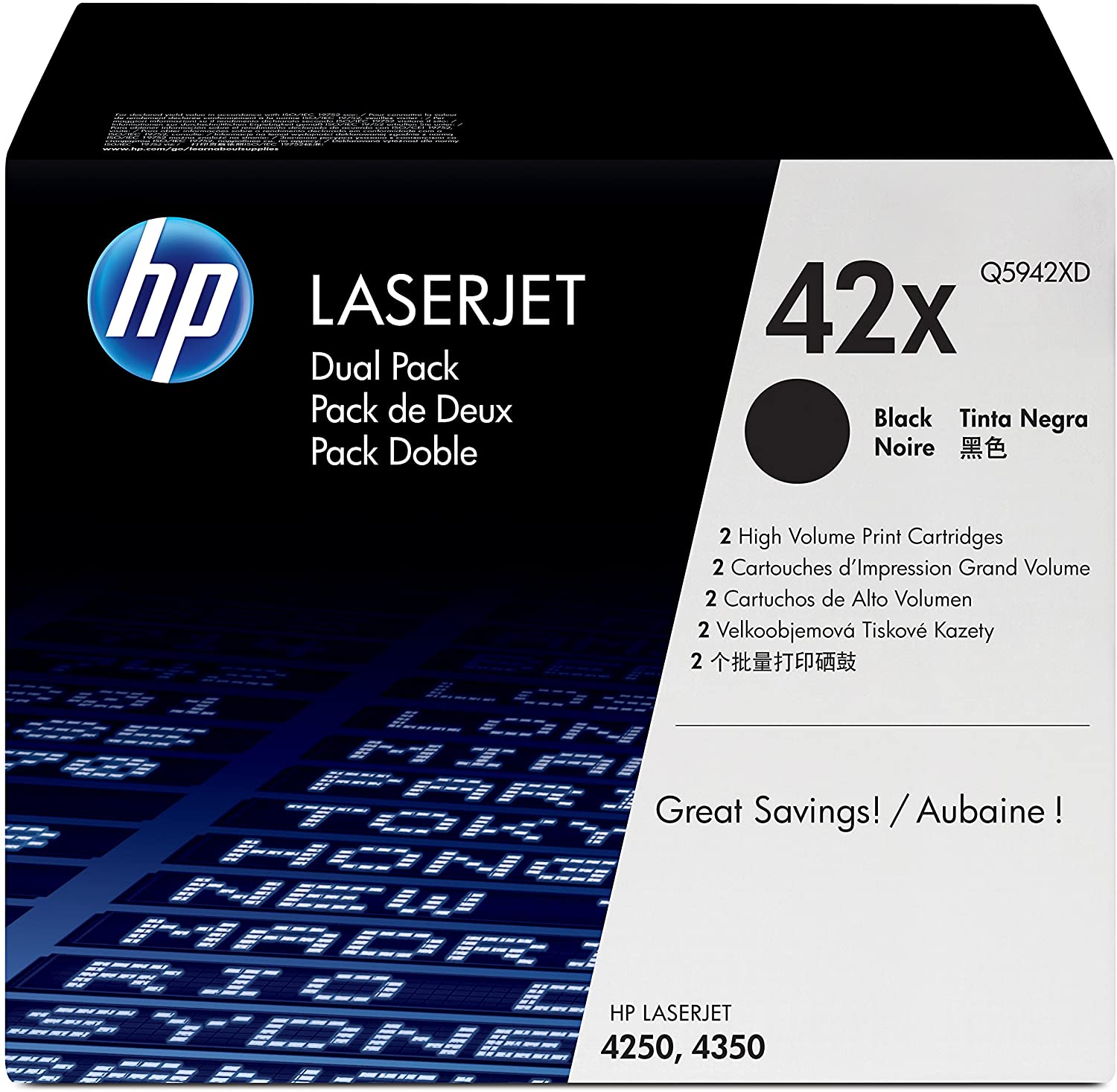 HP Q5942XD 42X High Yield Original LaserJet Toner Cartridges, Black, Multipack, Dual Pack (High Yield)