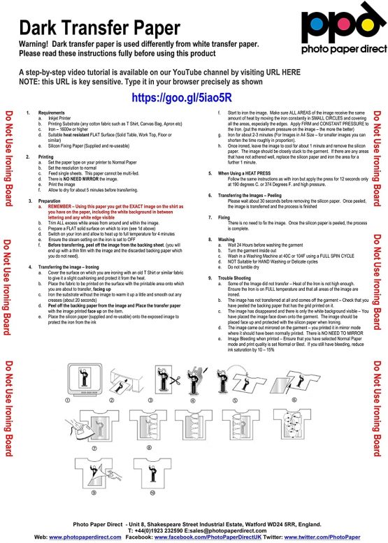 PPD Inkjet PREMIUM T Shirt Transfer Paper A4 for Dark Fabric x 20 Sheets PPD-4-20 - Image 3