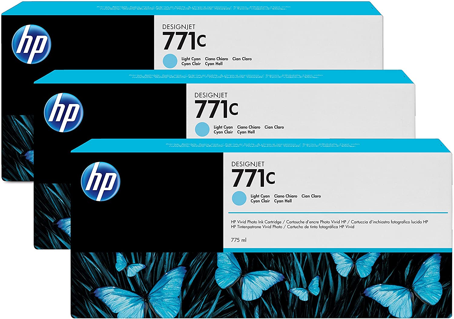 HP 771C 775ml Designjet Ink Cartridge - Light Cyan (Pack of 3) - Image 3