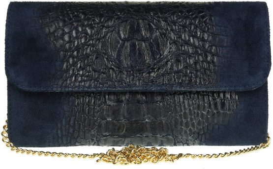 Girly Handbags Italian Suede Leather Croc Plain Clutch Bag - Image 4