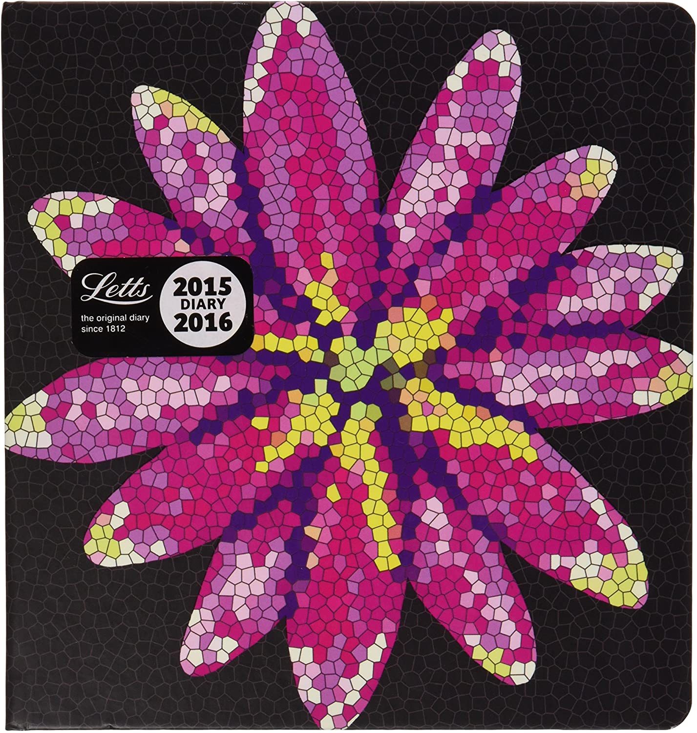 Letts 16-030157P School Calendar 12 Months Desk Square Tattoo 1 Week on 2 Pages 2015-2016 Flower, Black/White