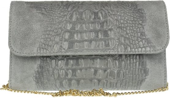 Girly Handbags Italian Suede Leather Croc Plain Clutch Bag - Image 4