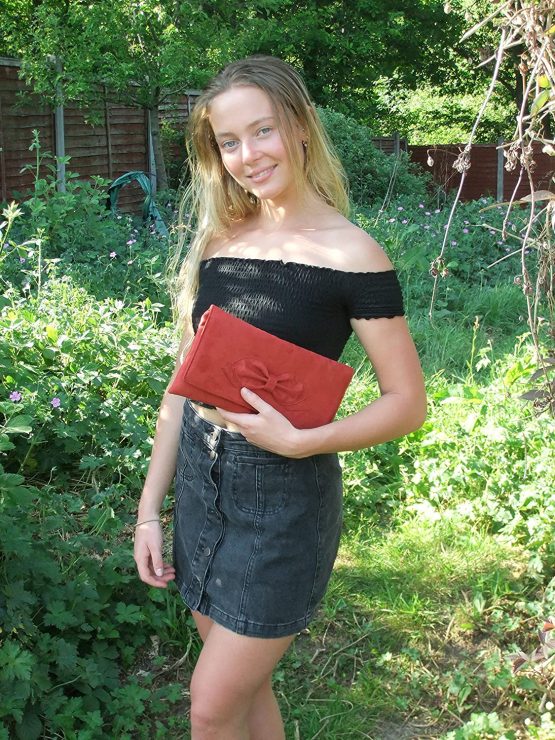 LONI Gorgeous Faux Suede Clutch Shoulder Bow Bag - Image 2