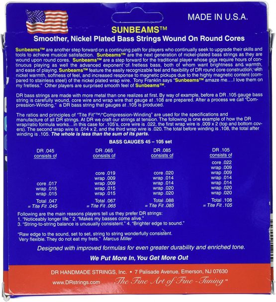 DR Strings NMR545 45-125 Medium Set Handmade Sunbeam Coated 5-String Bass Strings, NMR5-45 - Image 2