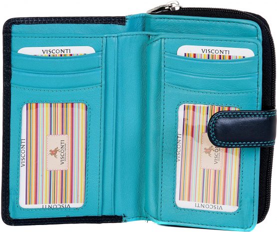 Visconti Ladies Soft Leather Colorado Collection Purse RFID Blocking CD22 Black/Aqua - Image 2