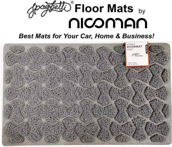 Nicoman® Spaghetti Pet Mats｜Non-Shedding & Jet-Washable Easy-Clean & Dirt-Trapper Barrier Non-slip Cat Dog Litter Mat｜ Welded Bow-Tie Shape (45x75cm,Grey)